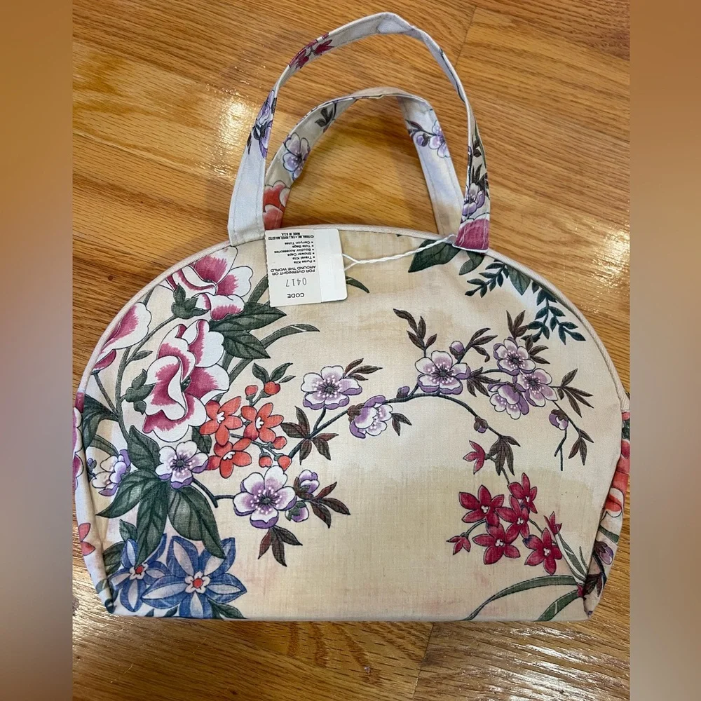 🆕Trina Inc made in USA NWT/Deadstock travel makeup bag-handled bag-floral canvas